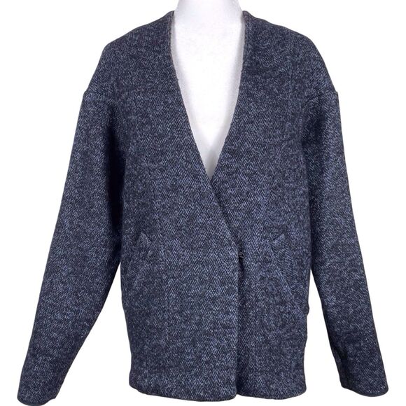 See By Chloe Collarless Cocoon Wool Alpaca Jacket Gray Herringbone Size 4 - Picture 1 of 16